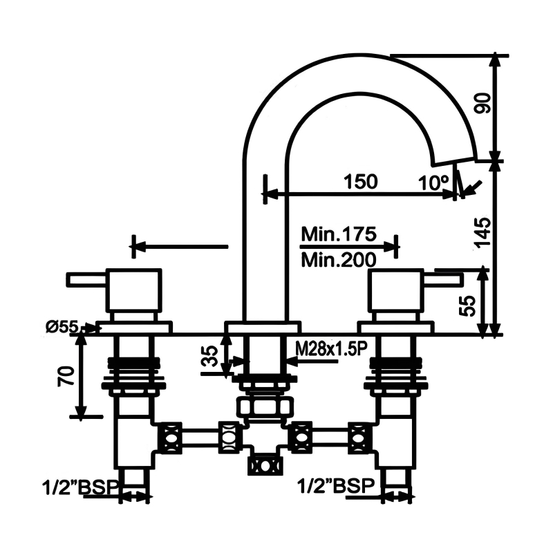 JTP Florence 3-Hole Bath Filler Tap - Chrome