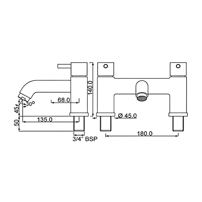 JTP Florence Pillar Mounted Bath Filler Tap - Chrome