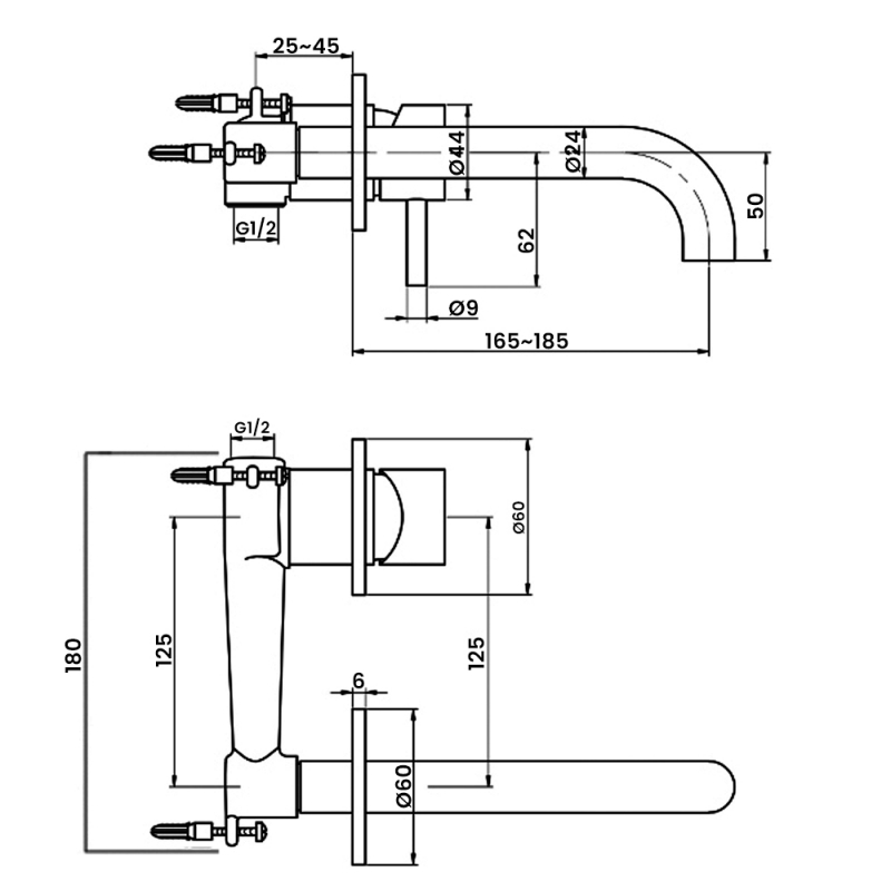 JTP Florence Wall Mounted Basin Mixer Tap with Spout - Chrome