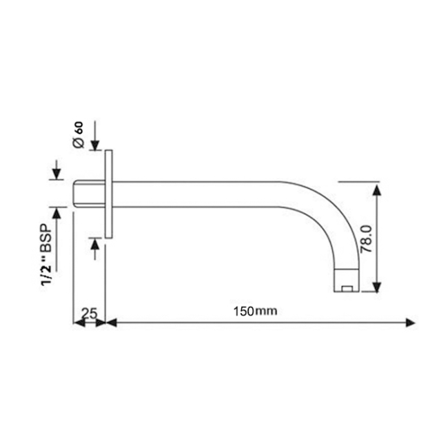 JTP Florence Basin Spout with Wall Flange 150mm - Chrome  | Dimension Image