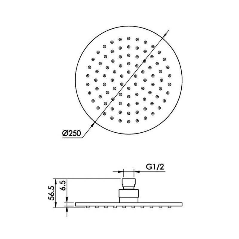 JTP Glide Ultra-Thin Round Ceiling Mounted Fixed Shower Head 250mm Diameter - Chrome