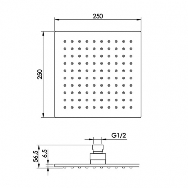 JTP Glide Ultra-Thin Square Ceiling Mounted Fixed Shower Head 250mm x 250mm - Chrome