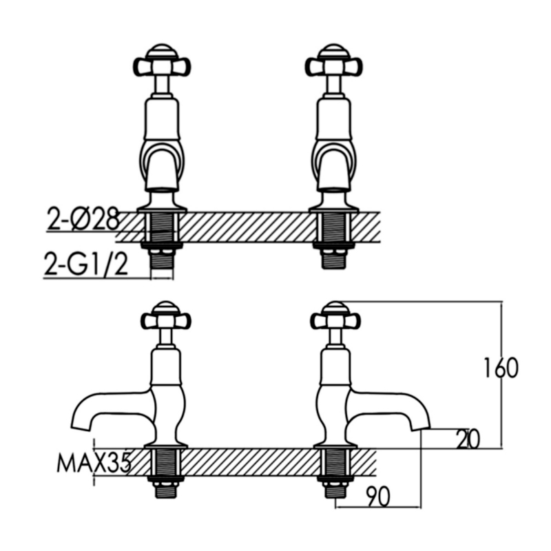 Just Taps Plus Grosvenor Basin Taps (Pair) 98025 Deck Mounted Chrome