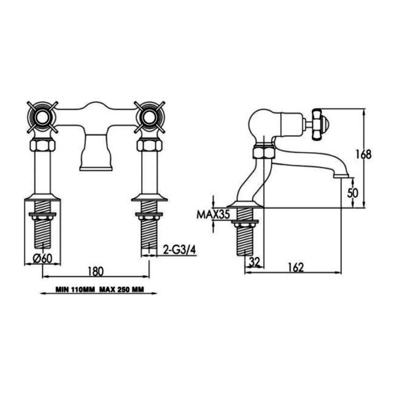 Just Taps Plus Grosvenor Bath Filler 98223G Pillar Mounted