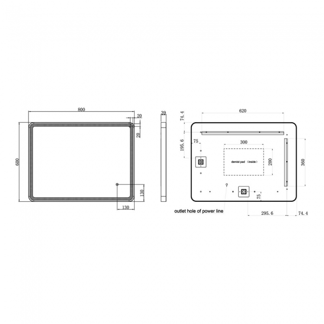 JTP Hix Bathroom Mirror With Light 800mm H x 600mm W - Matt Black