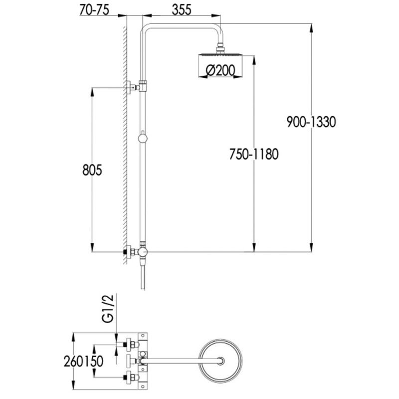 JTP Inox Thermostatic Bar Mixer Shower with Shower Kit + Fixed Head - Matt Stainless Steel