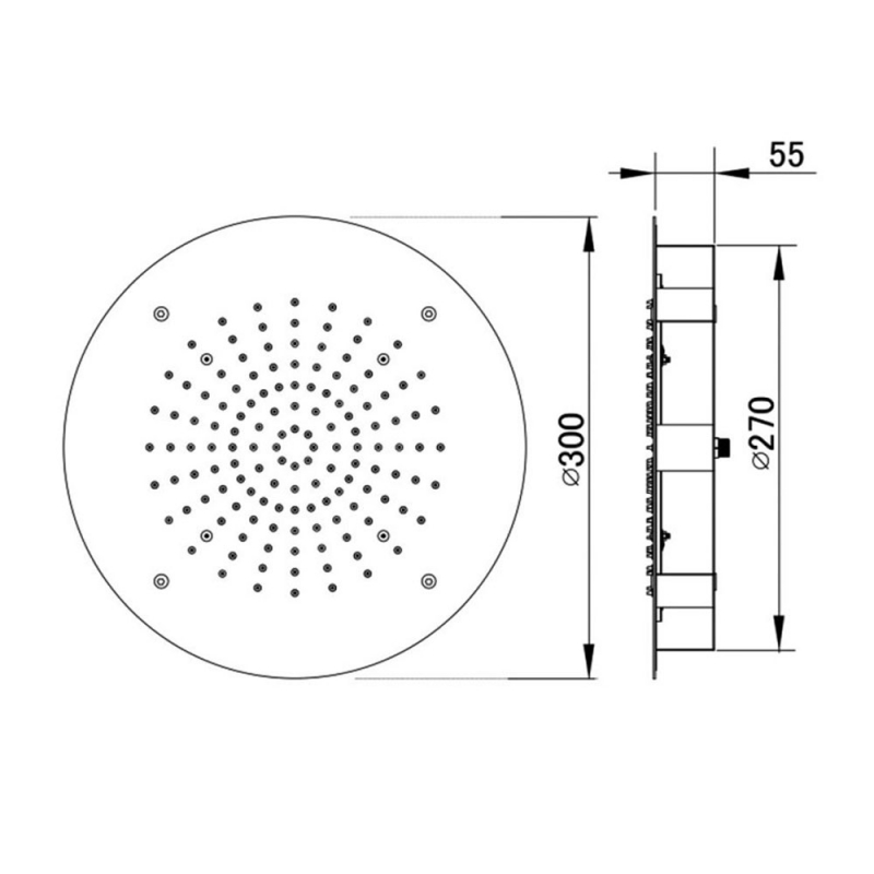 JTP Inox Round Fixed Shower Head 300mm Diameter - Matt Stainless Steel