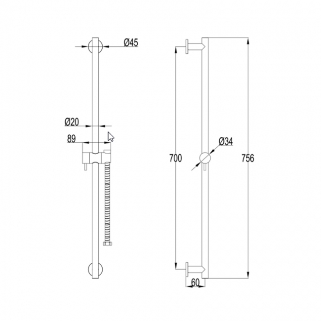 JTP Inox Slider Shower Rail Kit Single Function Handset - Matt Stainless Steel