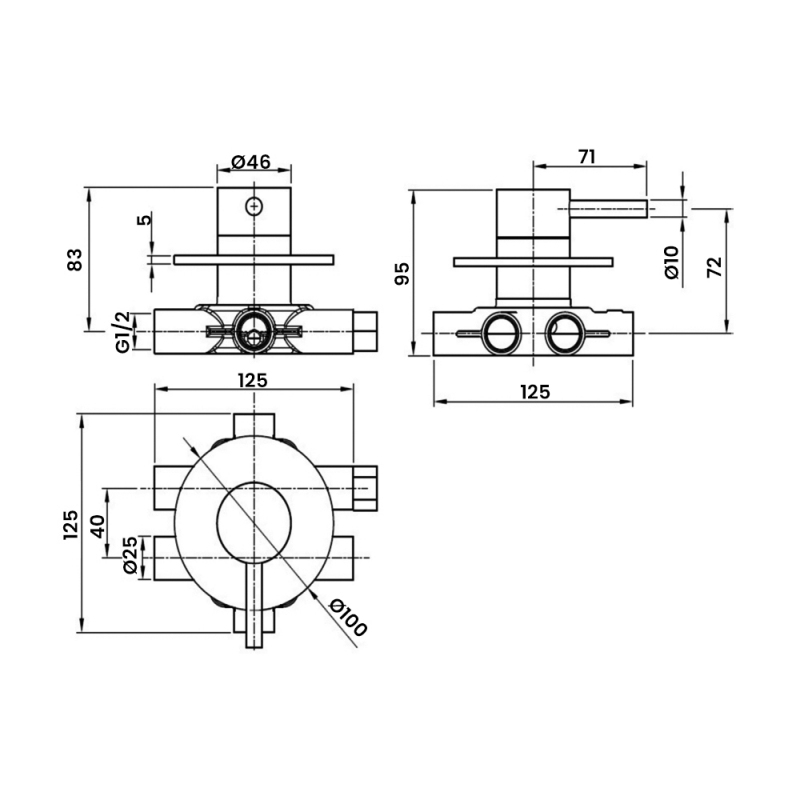 JTP Inox 4-Way Diverter Valve - Matt Stainless Steel