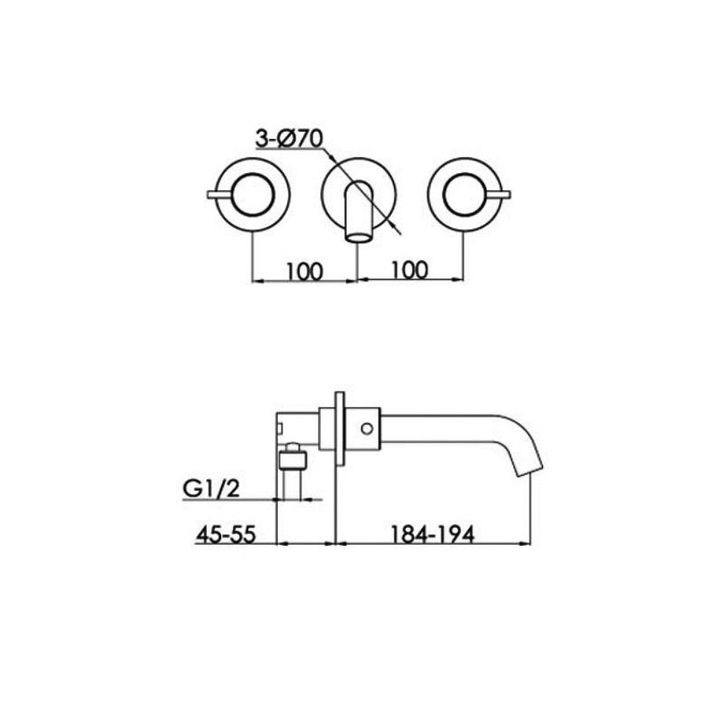 JTP Inox 3-Hole Wall Mounted Basin Mixer Tap - Matt Stainless Steel