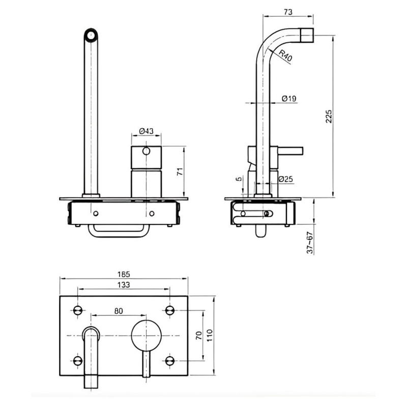 Just Taps Plus Inox Basin Mixer IX231 Wall Mounted Stainless Steel