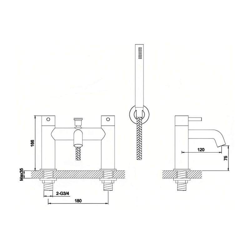 JTP Inox Pillar Mounted Bath Shower Mixer Tap with Kit - Matt Stainless Steel