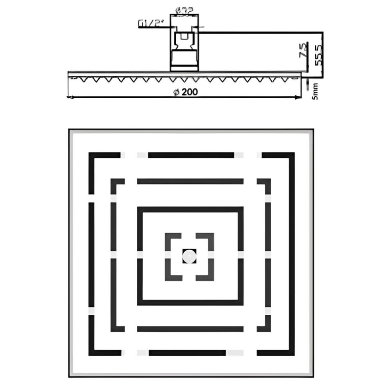 JTP Labyrinth Square Fixed Shower Head 200mm x 200mm - Chrome