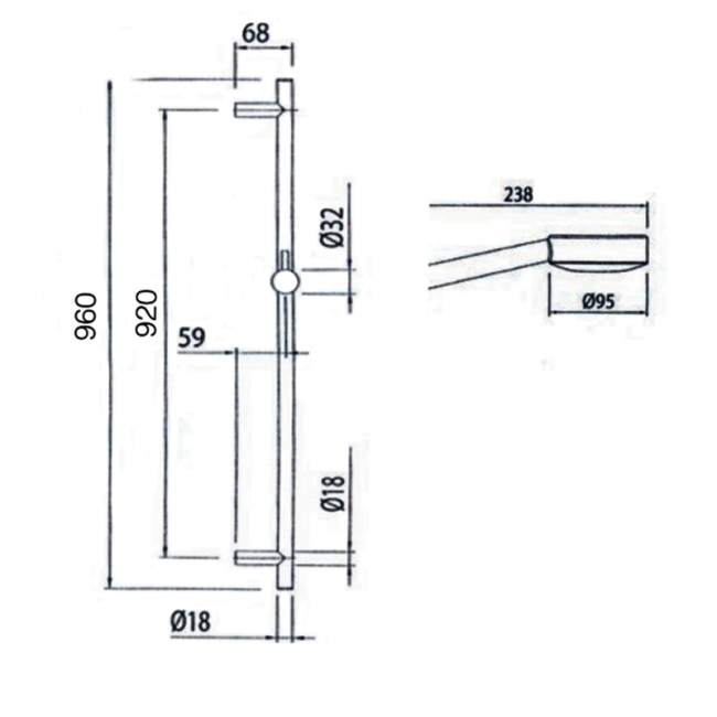 JTP Ren Shower Slider Rail Kit with 3 Function Shower Handset - Chrome  | Dimension Image