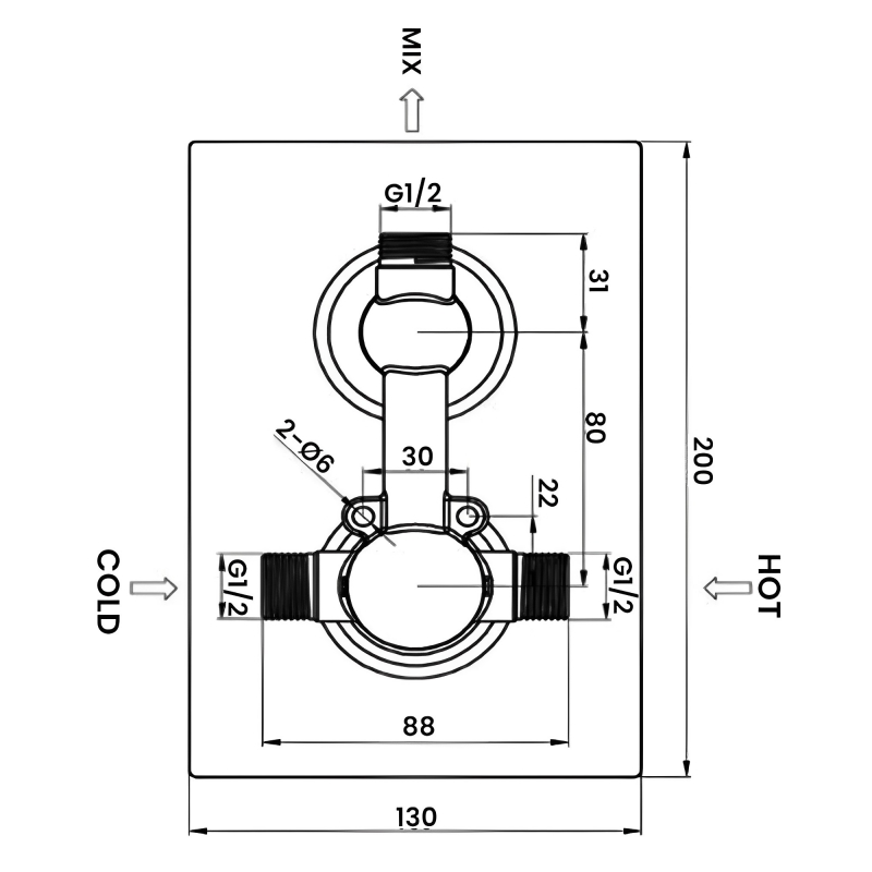 JTP Round Thermostatic Concealed 1 Outlet Shower Valve - Chrome