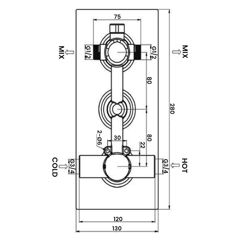 JTP Round Thermostatic Concealed 3 Outlets Shower Valve - Chrome