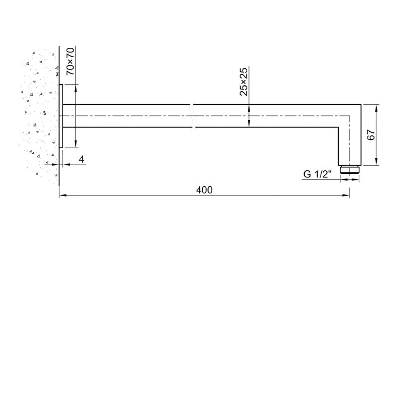 JTP Inox Square Wall Shower Arm 400mm - Matt Stainless Steel