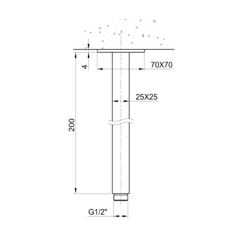 JTP Inox Square Ceiling Shower Arm 200mm - Matt Stainless Steel