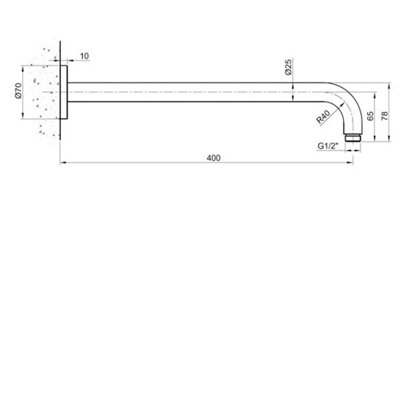 JTP Inox Round Wall Shower Arm 400mm - Matt Stainless Steel
