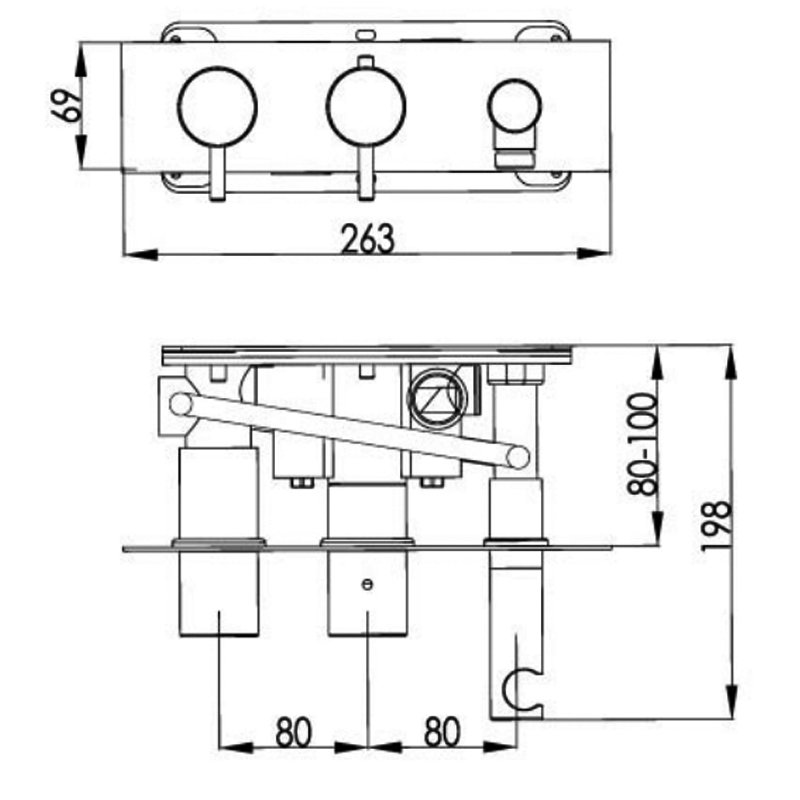JTP Solex Thermostatic Concealed 1 Outlet Shower Valve with Attached Handset - Chrome  | Dimension Image