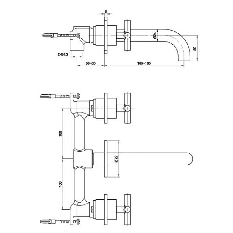Just Taps Plus Solex Basin Mixer 66089A Wall Mounted Chrome