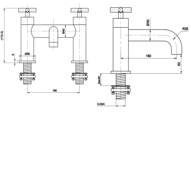 Just Taps Plus Solex Bath Filler 66223 Pillar Mounted Chrome