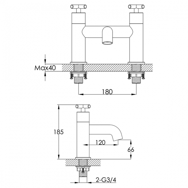 JTP Solex Bath Filler Tap Pillar Mounted - Matt Black