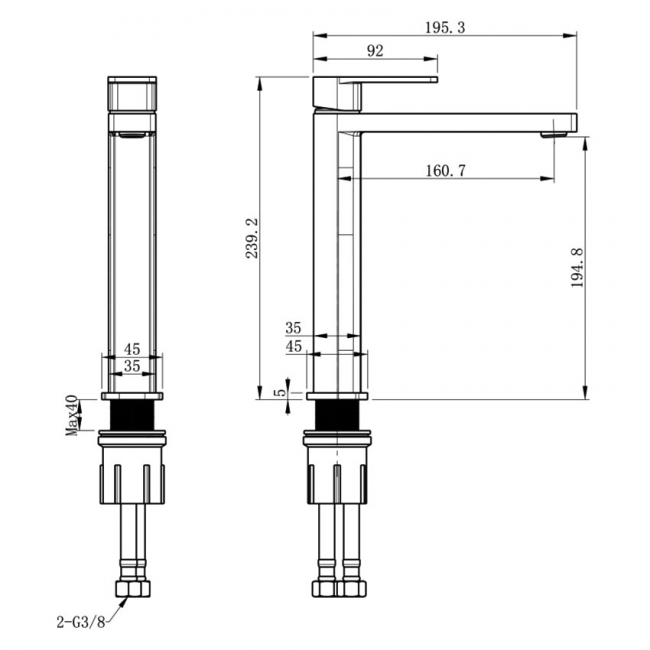 JTP Form Single Lever Tall Basin Mixer Tap Deck Mounted - Chrome
