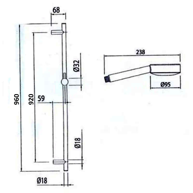 JTP Techno Shower Rail Kit Pulse Multi Function Handset Chrome