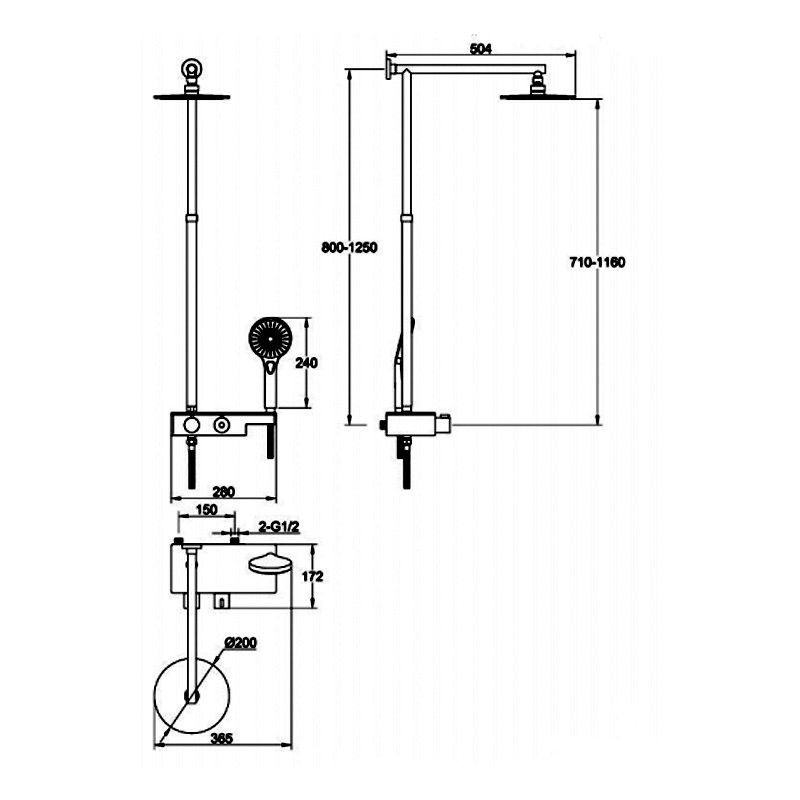 JTP Thermostatic Shower Pole with Fixed Shower Head and Shower Handset- Chrome