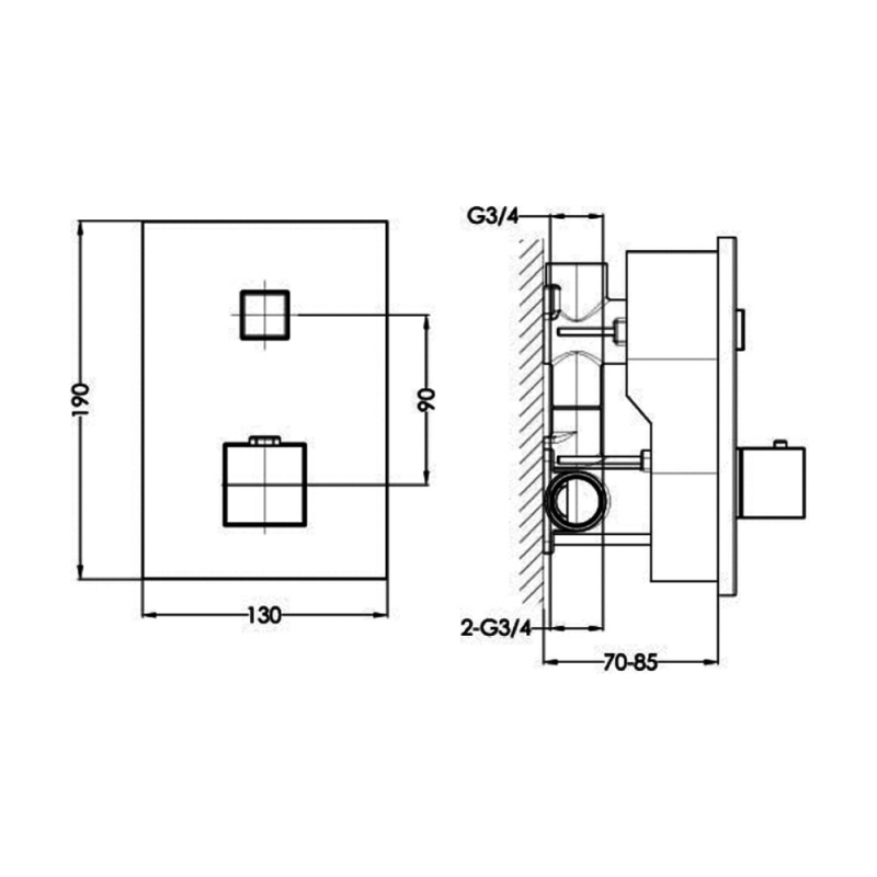 JTP Touch - Athena 1 Outlet Push Button Thermostatic Shower Valve - Chrome