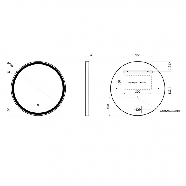 JTP Vos Bathroom Mirror 600mm Diameter With Light - Matt Black