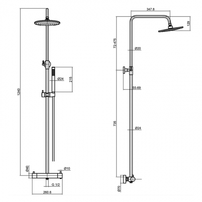 JTP Vos Thermostatic Bar Mixer Shower with Adjustable Riser + Shower Kit - Brushed Bronze
