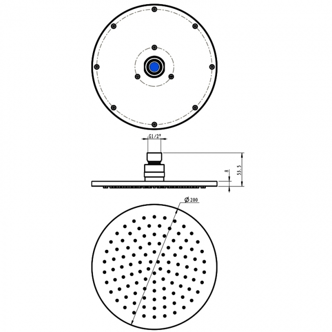 JTP Vos Round Fixed Shower Head 250mm Diameter - Matt Black