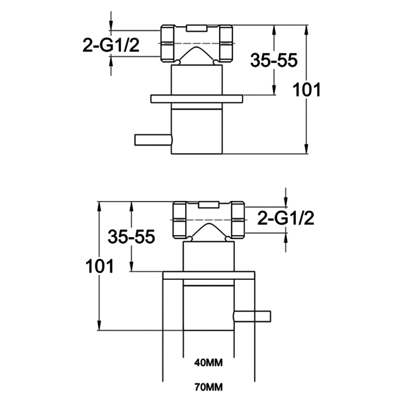 JTP Vos Lever Wall Valves Pair - Brushed Brass