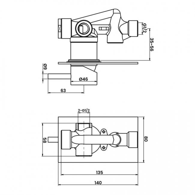 JTP Vos Single Lever Concealed Manual Shower Valve - Matt Black