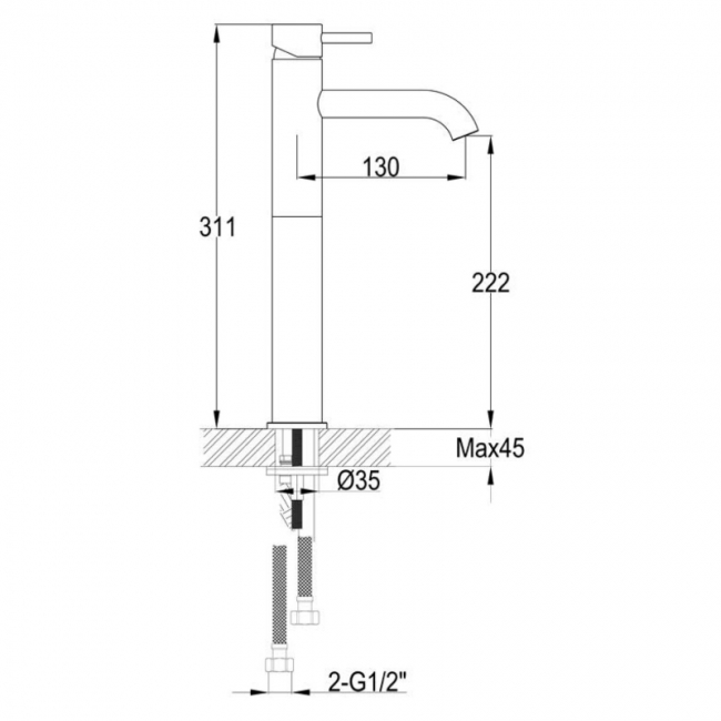 JTP Vos Tall Basin Mixer Tap - Brushed Bronze