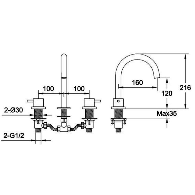 Just Taps Plus Vos Basin Mixer 28193MB Deck Mounted Matt Black
