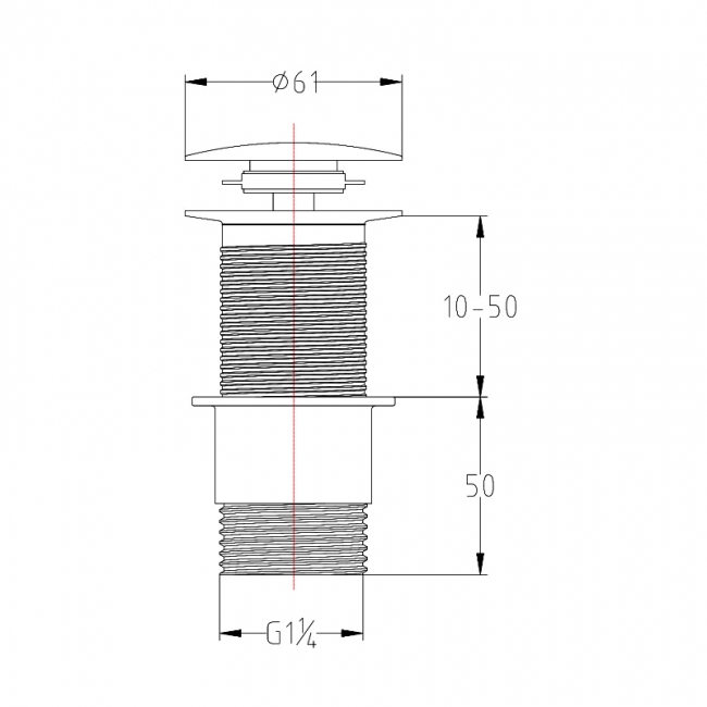 JTP Click Clack Basin Waste Chrome - Unslotted (For Basins with No Overflow)  | Dimension Image