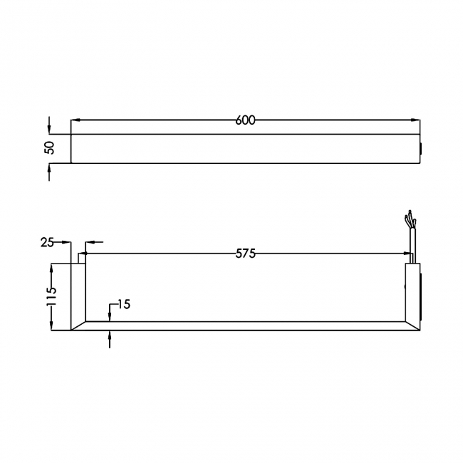 JTP Zen Dry Electric Bar Towel Rail 600mm W - Brushed Bronze  | Dimension Image