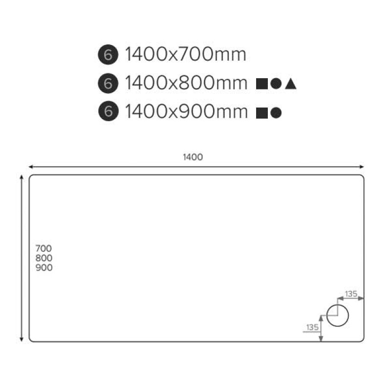 Just Trays JT Fusion Rectangular Shower Tray with Waste 1400mm x 800mm 4 Upstand