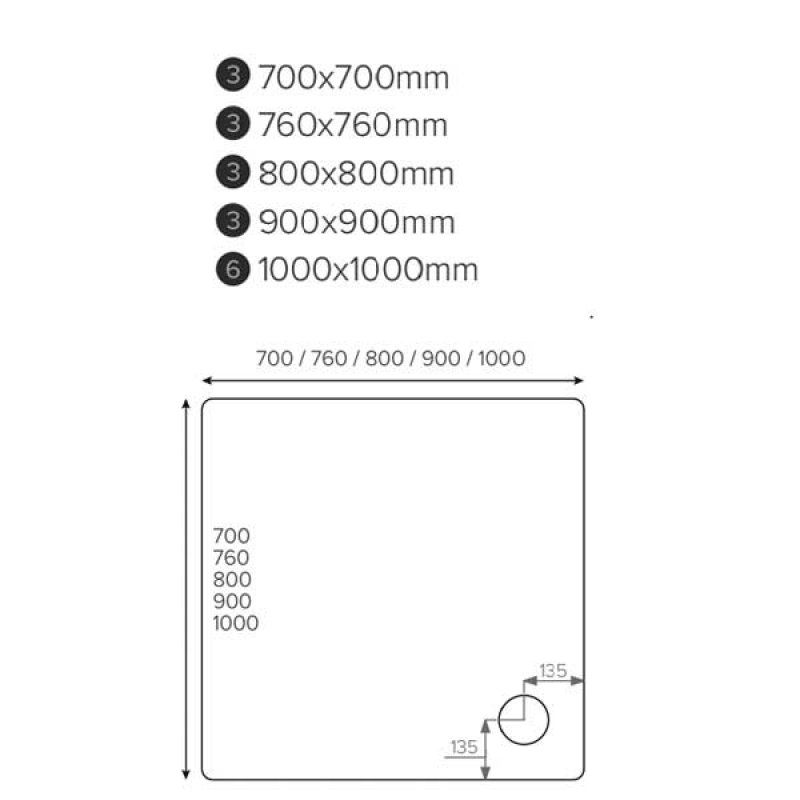 Just Trays JT Fusion Square Shower Tray with Waste 700mm x 700mm Flat Top