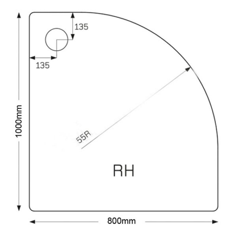 Just Trays JT Fusion Offset Quadrant Anti-Slip Shower Tray with Waste 1000mm x 800mm RH Flat Top