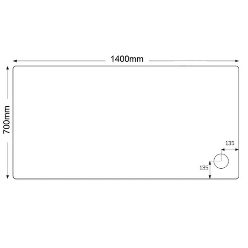 Just Trays JT Fusion Rectangular Anti-Slip Shower Tray with Waste 1400mm x 700mm Flat Top  | Dimension Image