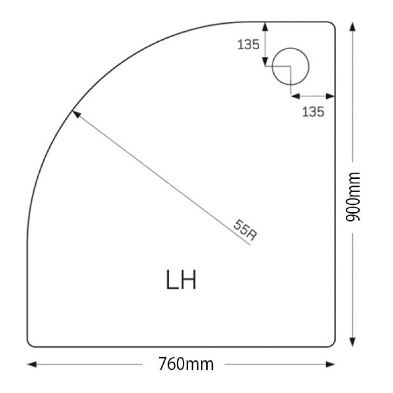 Just Trays JT Fusion Offset Quadrant Anti-Slip Shower Tray with Waste 900mm x 760mm LH Flat Top