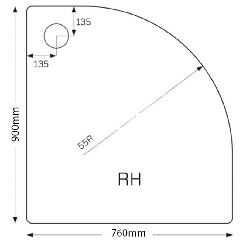 Just Trays JT Fusion Offset Quadrant Anti-Slip Shower Tray with Waste 900mm x 760mm RH Flat Top