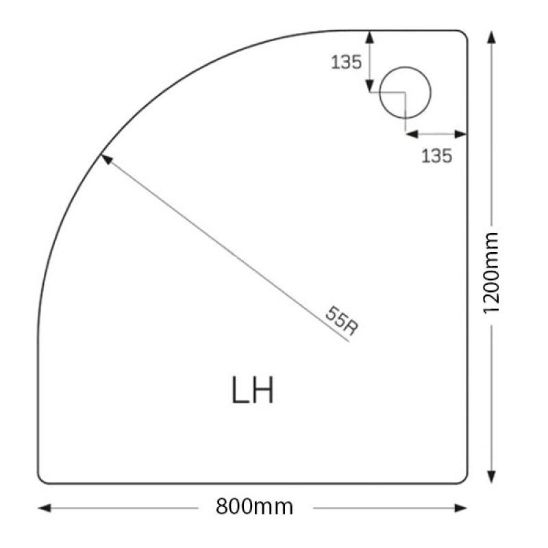Just Trays JT Fusion Offset Quadrant Shower Tray with Waste 1200mm x 800mm Left Handed Flat Top