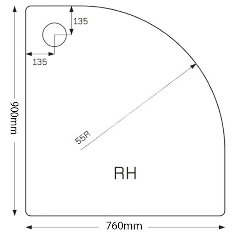 Just Trays JT Fusion Offset Quadrant Shower Tray with Waste 900mm x 760mm Right Handed Flat Top