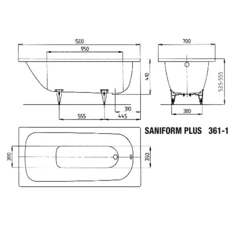 Kaldewei Saniform Plus Rectangular Steel Bath 1500mm x 700mm 0 Tap Hole