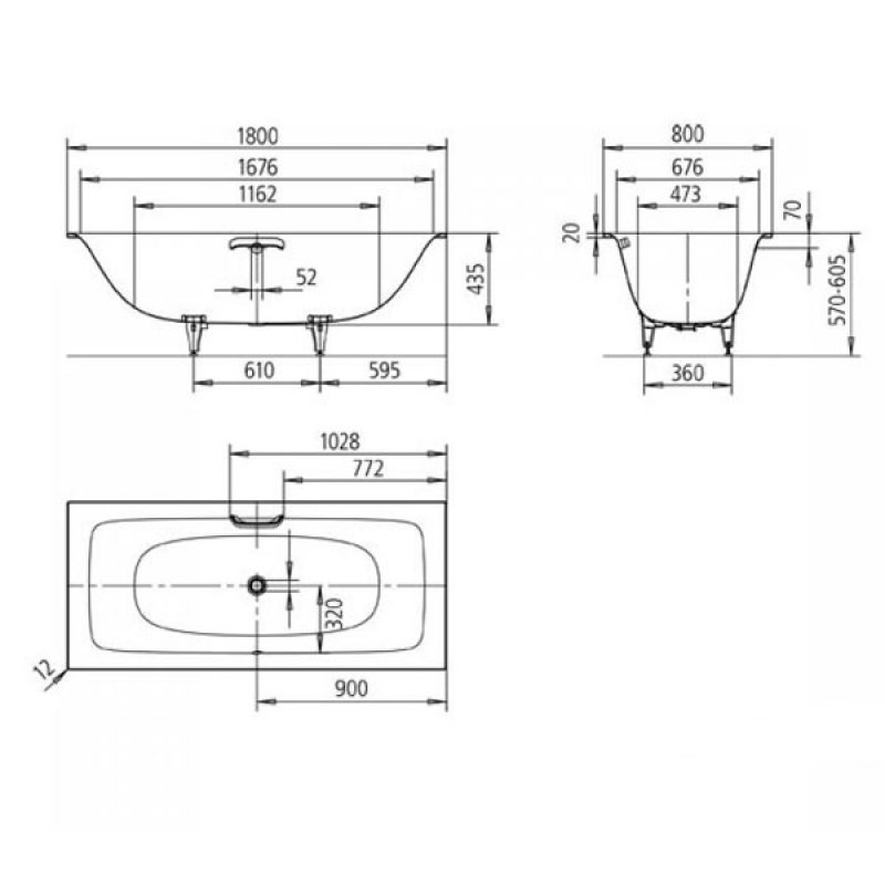 Kaldewei Silenio Steel Enamel Bath 1800mm x 800mm 0TH (inc Leg Set)
